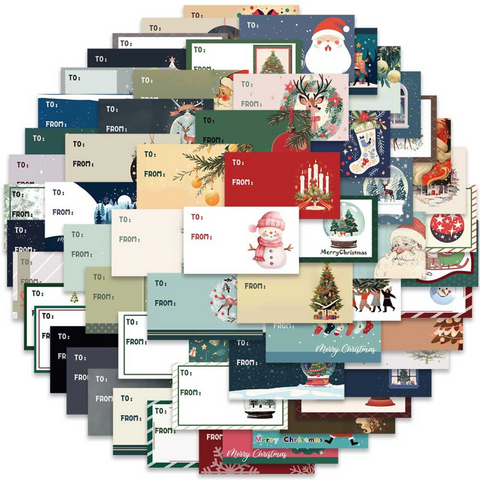 Christmas Sticker Tags 50pc Pack