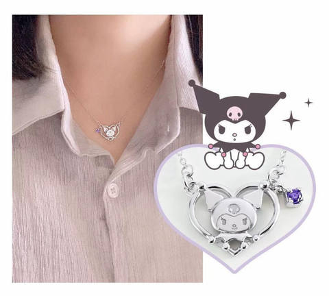 Kuromi Heart Silver Necklace