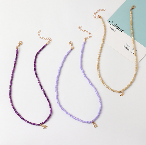 Rice Bead Charm Necklace 3 Set