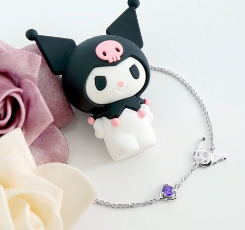 Kuromi Purple Crystal Silver Bracelet