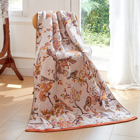 Pink Tree Blossoms Cotton Towel Blanket 90*180cm