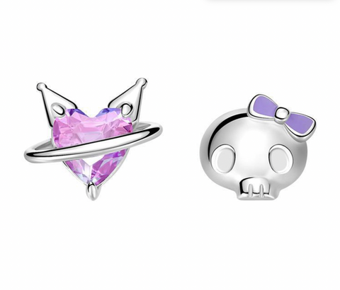 Purple Crystal Silver Kuromi Earring