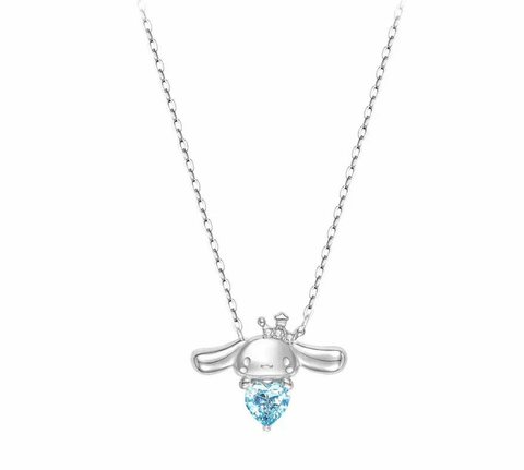 Cinnamonroll Blue Crystal Silver Necklace