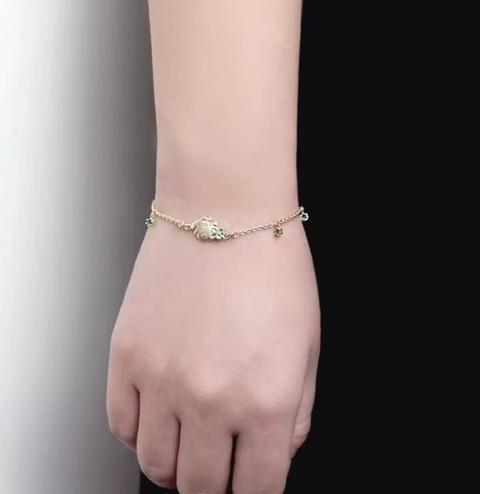 Pompompurin Green Clover Gold Bracelet