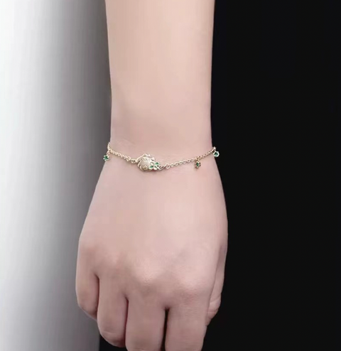 Pompompurin Green Clover Gold Bracelet