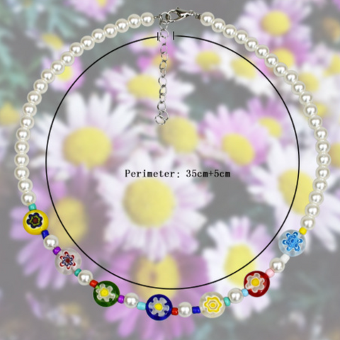 Seven Color Daisy Petals Pearl Choker