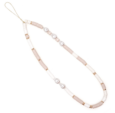 White Pink Clay Bead Cellphone Bracelet
