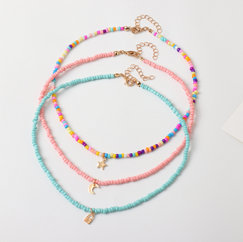 Rice Bead Charm Necklace 3 Set