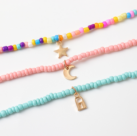 Rice Bead Charm Necklace 3 Set