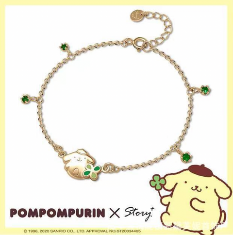 Pompompurin Green Clover Gold Bracelet