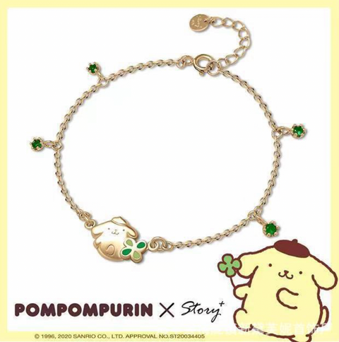 Pompompurin Green Clover Gold Bracelet