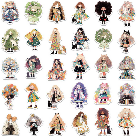 Flower Hair Girl 60pc Vinyl Sticker Pack