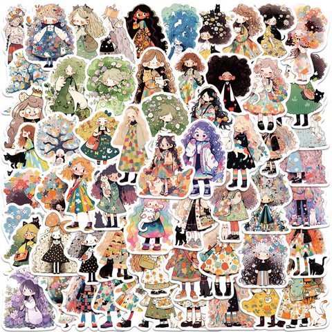 Flower Hair Girl 60pc Vinyl Sticker Pack