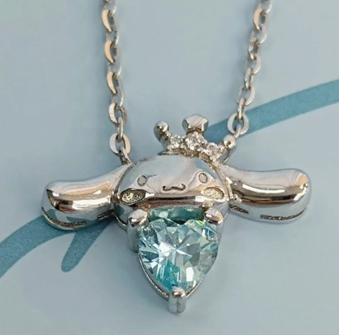 Cinnamonroll Blue Crystal Silver Necklace