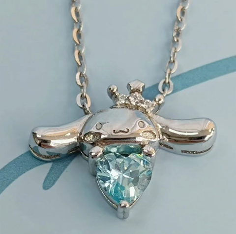 Cinnamonroll Blue Crystal Silver Necklace
