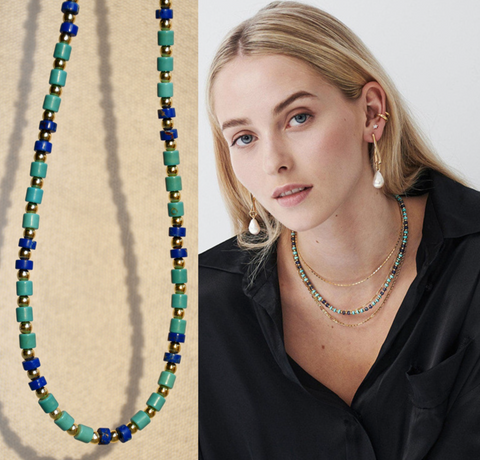 Forest Green Lapis Bead Necklace