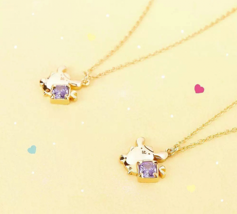 Purple Crystal Pompompurin Gold Necklace