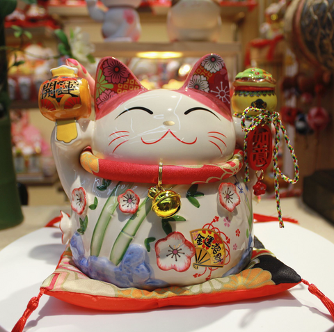 7" Ceramic Lucky Cat with Bell