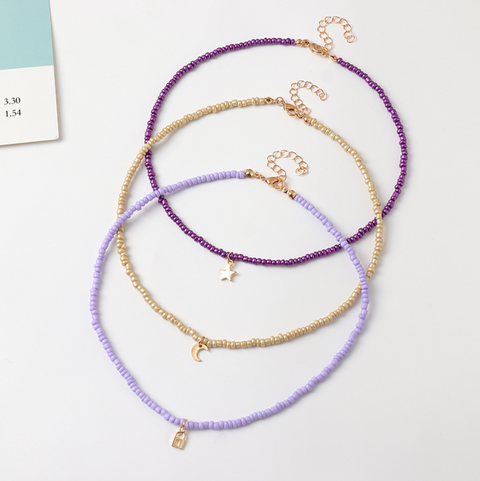 Rice Bead Charm Necklace 3 Set
