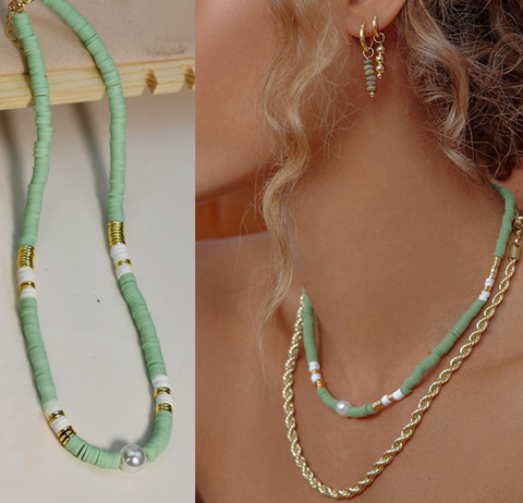 Mint Green Clay Bead Necklace
