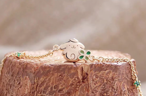 Pompompurin Green Clover Gold Bracelet