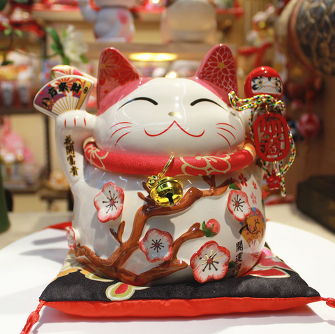 7" Ceramic Lucky Cat with Bell