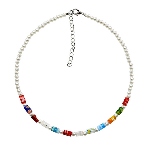 Seven Color Daisy Petals Pearl Choker