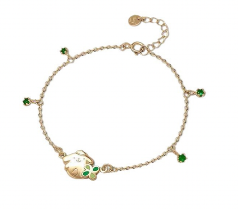 Pompompurin Green Clover Gold Bracelet
