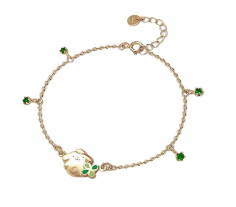 Pompompurin Green Clover Gold Bracelet