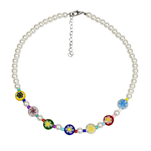 Seven Color Daisy Petals Pearl Choker