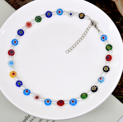 Seven Color Daisy Petals Pearl Choker