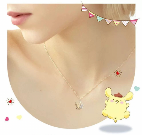 Purple Crystal Pompompurin Gold Necklace