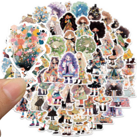 Flower Hair Girl 60pc Vinyl Sticker Pack