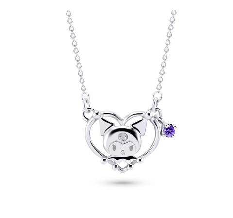Kuromi Heart Silver Necklace