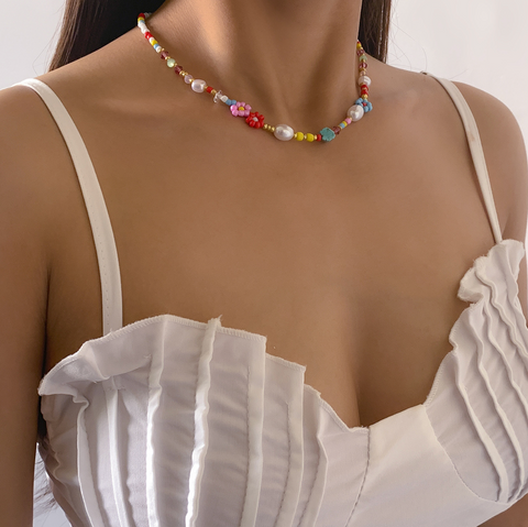 Daisy Bead Pearl Necklace