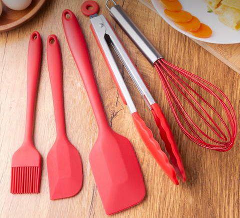 Red Silicone Kitchen Dish Set
