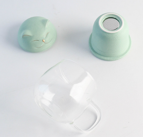 Lucky Cat Glass Tea Mug