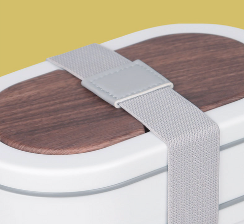 Wood Grain Strap Dual Layer Bento Oval