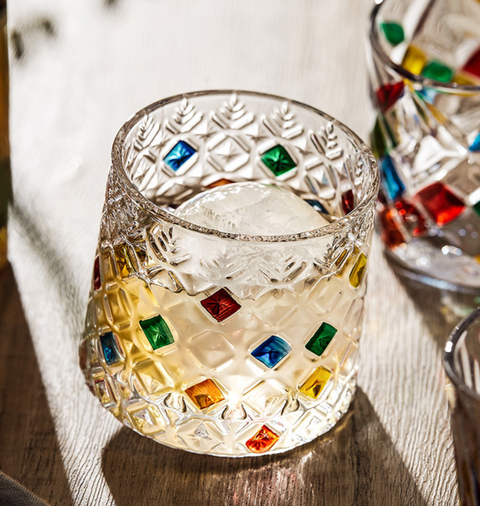 Color Whiskey Glass with Wood Coaster