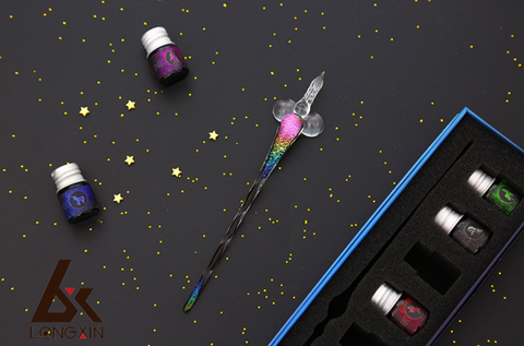 Unicorn Chrome Glass Dip Pen Set