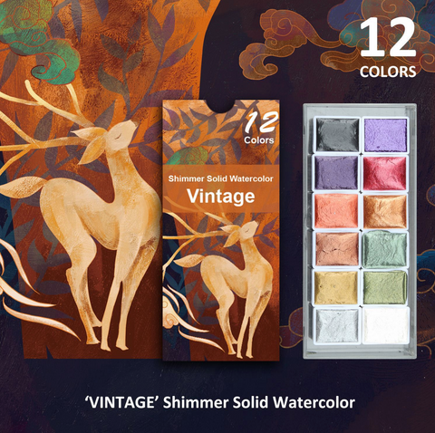Vintage Shimmer Solid Watercolor 12 set