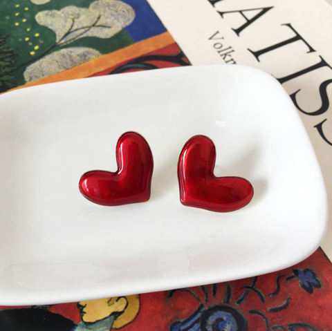 Shiny Red Heart Earring