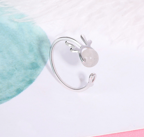 Pink Glass Deer Antler Ring