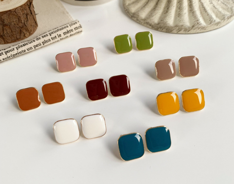 Square Button Earring