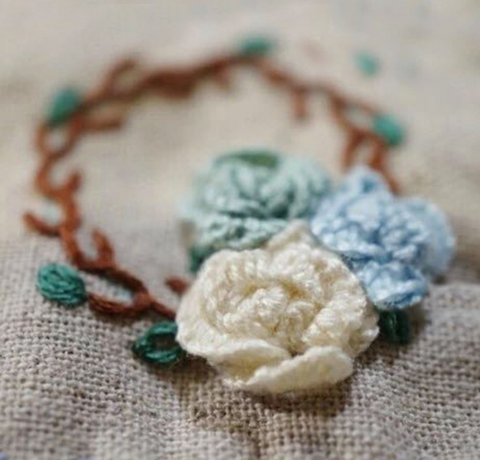 Small White/Blue/Green Flower Embroidery