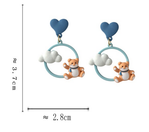 Orange Bear and Cloud Earring