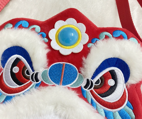 Chinese Lion Plush Purse Bag