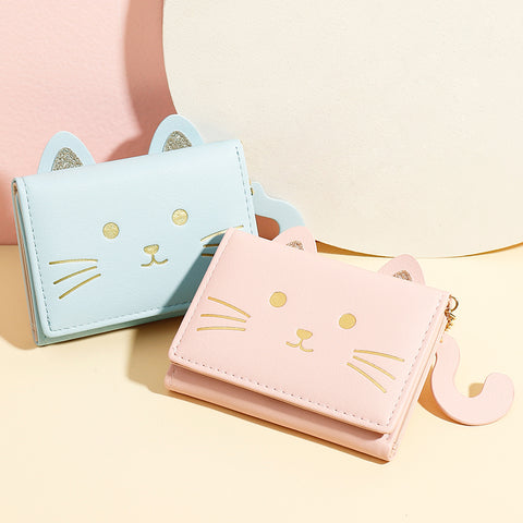 Cat Tail Three Fold Button Wallet