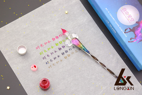Unicorn Chrome Glass Dip Pen Set