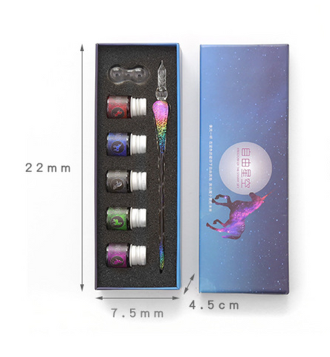 Unicorn Chrome Glass Dip Pen Set